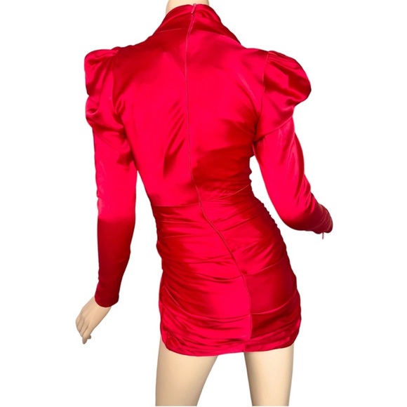 House Of CB Cocktail Dress Red Satin Long Sleeve V Neck Cocktail Dress Size XS - Picture 12 of 14